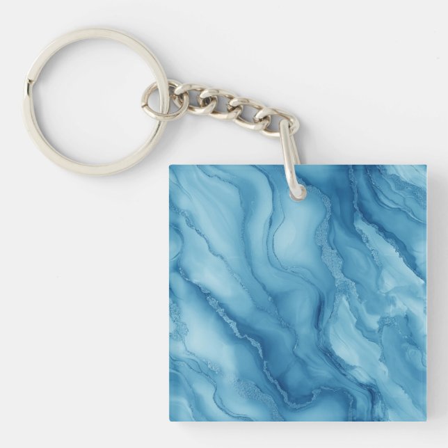 Elegant Blue Marble with Fluid Wave-Like Design  Schlüsselanhänger (Vorderseite)