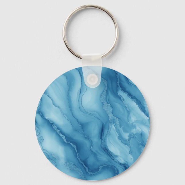 Elegant Blue Marble with Fluid Wave-Like Design  Schlüsselanhänger (Vorderseite)
