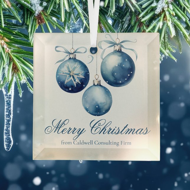 Elegant Blue Merry Christmas Custom Company Ornament Aus Glas (Von Creator hochgeladen)
