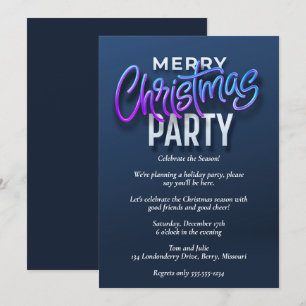 Elegant Blue Merry Christmas Party Einladung