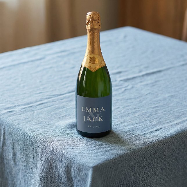Elegant Blue Minimalist ampersand Wedding  (Elegant Blue Minimalist ampersand Wedding Sparkling Wine Label)