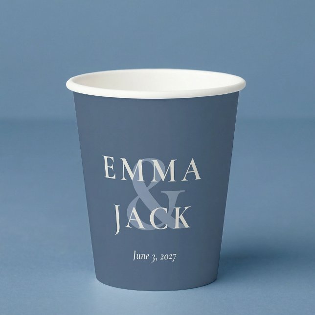 Elegant Blue Minimalist ampersand Wedding  Pappbecher (Elegant Blue Minimalist ampersand Wedding Paper Cups)