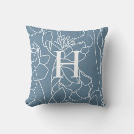 Elegant Blue Modern Wildflower Monogram Name Kissen
