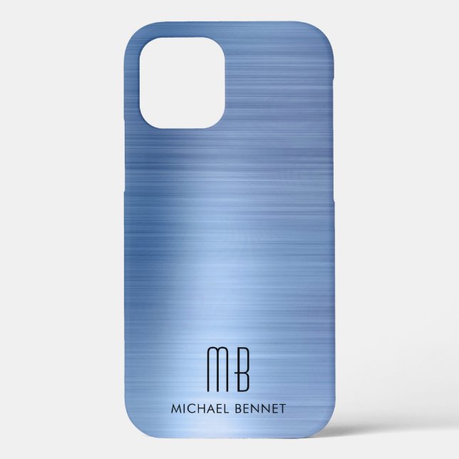 Elegant Blue Monogram Case-Mate iPhone Hülle (Rückseite)