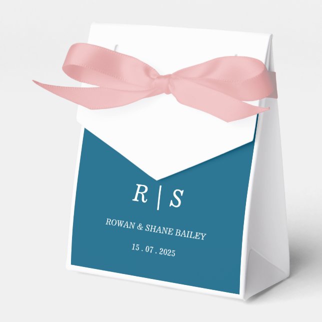 Elegant Blue Monogram Gastgeschenk Hochzeit Box Geschenkschachtel (Vorderseite)