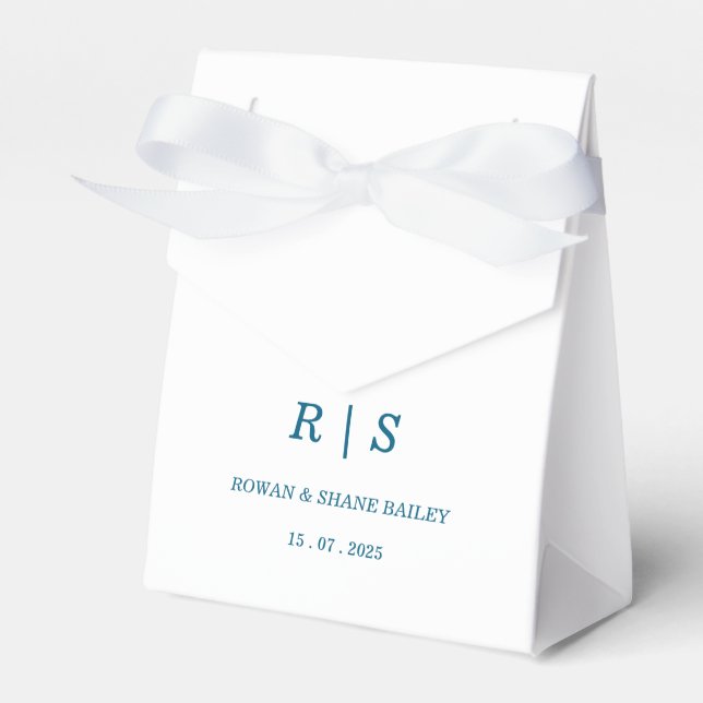 Elegant Blue Monogram Gastgeschenk Hochzeit Box Geschenkschachtel (Vorderseite)