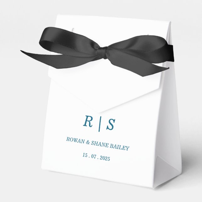 Elegant Blue Monogram Gastgeschenk Hochzeit Box Geschenkschachtel (Vorderseite)