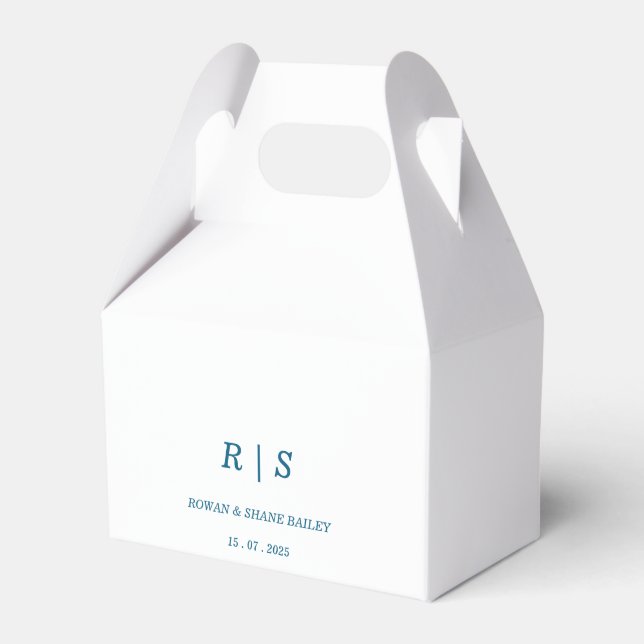 Elegant Blue Monogram Gastgeschenk Hochzeit Box Geschenkschachtel (Vorderseite)