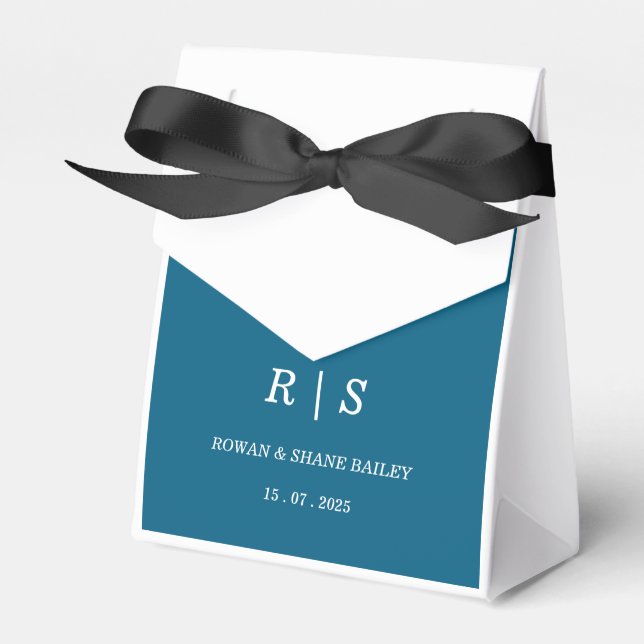 Elegant Blue Monogram Gastgeschenk Hochzeit Box Geschenkschachtel (Vorderseite)