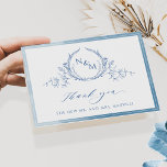 Elegant Blue Monogram, Watercolor Wedding Danke<br><div class="desc">Vielen Dank an Ihre Gäste mit einer eleganten Hochzeitskarte! Design mit zartem blauem Aquarellrahmen, wunderschönes blauer handgezeichnetes botanisches Monogramm mit Paarinitialen, elegantes Dankeschön an Phrase und Text Sektion, um es nach Ihren Wünschen sowohl vorne als auch hinten zu personalisieren. Option, ein Foto in den oberen Bereich hinzuzufügen, oder es zu...</div>