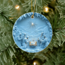 Elegant Blue Nativity Scene Weihnachtsschmuck