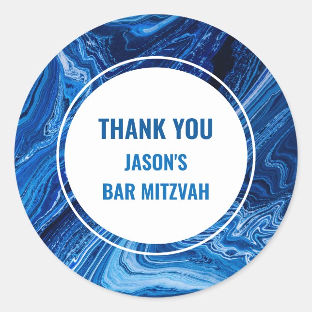 Elegant Blue Ocean Waves Bar Mitzvah Runder Aufkleber (Vorderseite)
