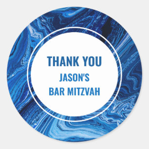 Elegant Blue Ocean Waves Bar Mitzvah Runder Aufkleber