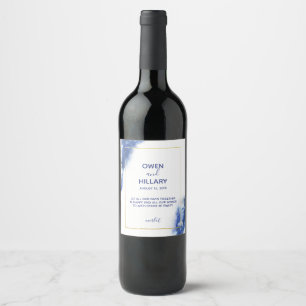 Elegant Blue Ombre Marble Wedding Weinetikett