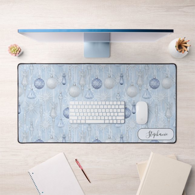 Elegant Blue Ornament Pattern Desk Mat Custom Schreibtischunterlage (Büro 1)