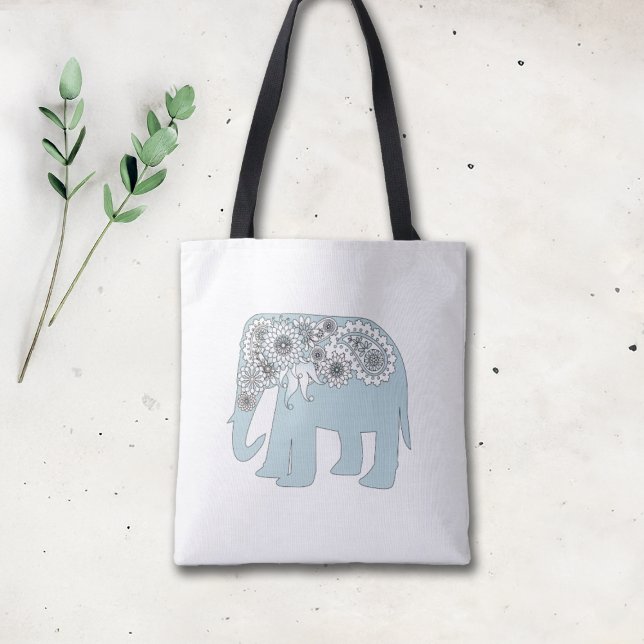 Elegant Blue Paisley Elephant Tasche (Von Creator hochgeladen)