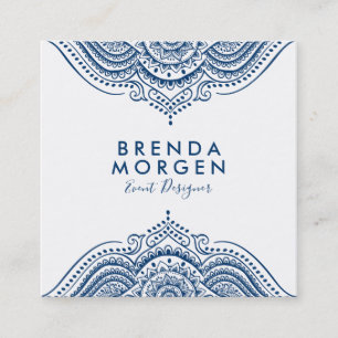 Elegant Blue Paisley Mandala Quadratische Visitenkarte