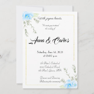 Elegant Blue Pansy Blume Hochzeit Invit Einladung