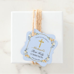 Elegant Blue Peach Floral 1. Heilige Kommunion Gef Geschenkanhänger