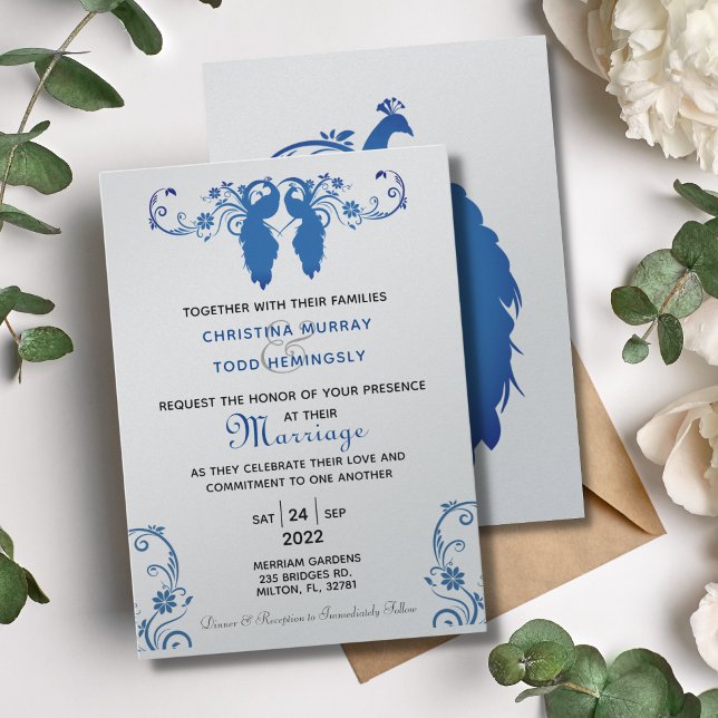 Elegant Blue Peakcock Wedding Invitation 5"x7" Einladung (Von Creator hochgeladen)