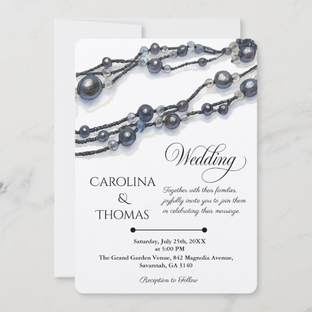 Elegant Blue Pearl Watercolor Moderne Hochzeit Einladung (Vorderseite)