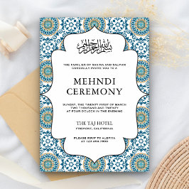 Elegant Blue Persian Mosaic Islamic Mehndi Begleitkarte