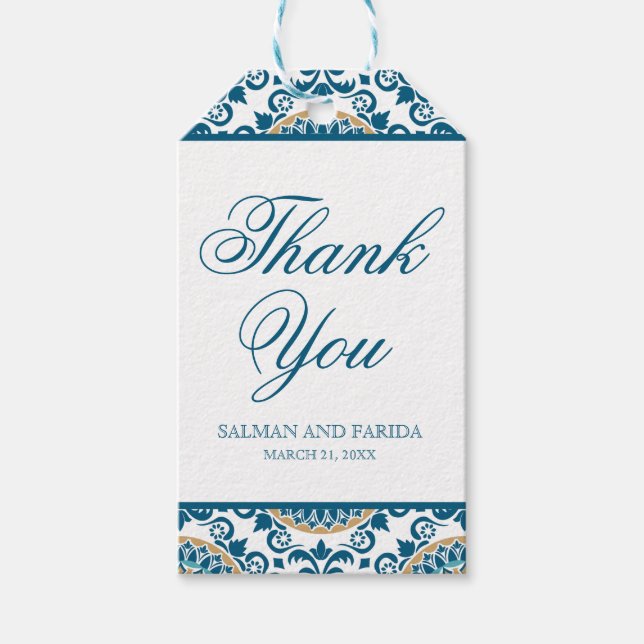 Elegant Blue Persian Mosaic Wedding Vielen Dank Geschenkanhänger (Vorderseite)