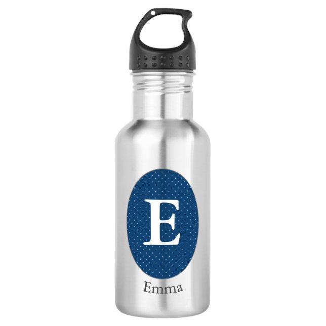 Elegant Blue Personalisiert Monogram Edelstahlflasche (Vorderseite)