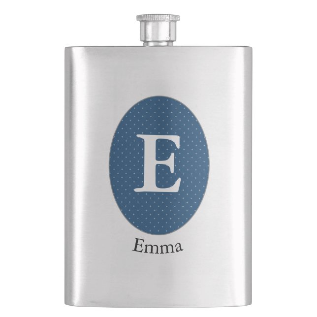 Elegant Blue Personalisiert Monogram Flachmann (Vorderseite)