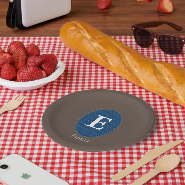 Elegant Blue Personalisiert Monogram Pappteller (Picknick)