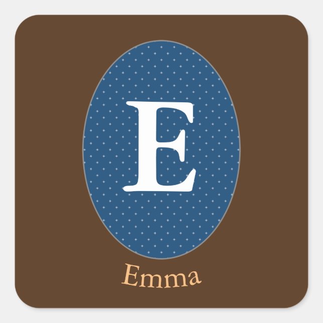 Elegant Blue Personalisiert Monogram Quadratischer Aufkleber (Vorderseite)