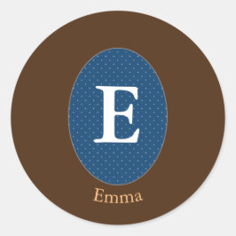 Elegant Blue Personalisiert Monogram Runder Aufkleber
