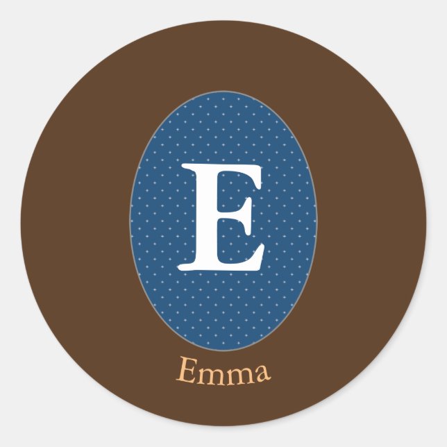 Elegant Blue Personalisiert Monogram Runder Aufkleber (Vorderseite)