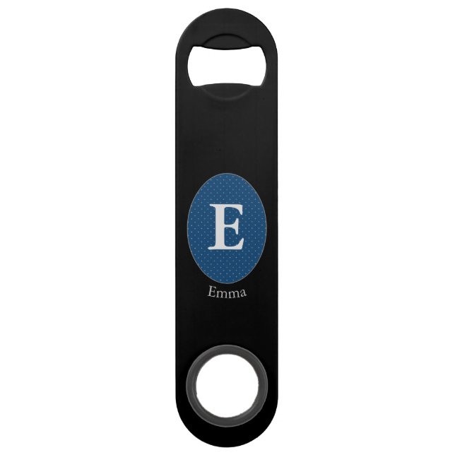 Elegant Blue Personalisiert Monogram Speed Flaschenöffner (Vorderseite)