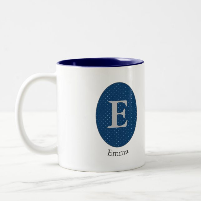 Elegant Blue Personalisiert Monogram Zweifarbige Tasse (Links)