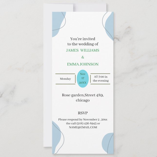 Elegant Blue Personalisiert Wedding Einladung (Vorderseite)