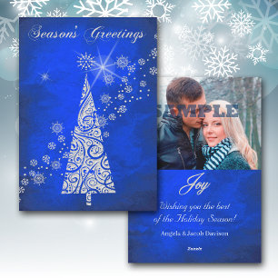 Elegant Blue Photo Template Christmas Card Feiertagskarte