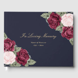 Elegant Blue Pink Burgund Floral Beerdigung Gästebuch