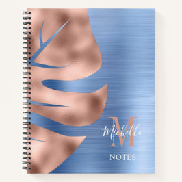 Elegant Blue Pink Monogram Notizbuch