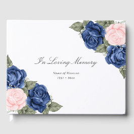 Elegant Blue Pink Roses Blumenbeerdigung Gästebuch