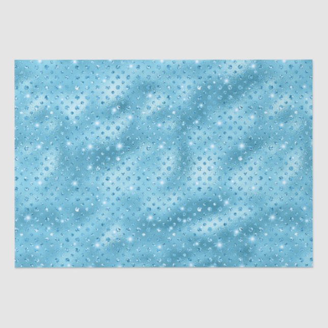 Elegant Blue Polka Dot Metallic Glitzer Pattern Seidenpapier (Vorderseite)