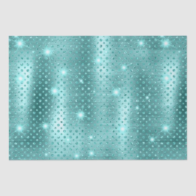 Elegant Blue Polka Dot Metallic Glitzer Pattern Seidenpapier (Vorderseite)