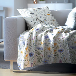 Elegant Blue Purple Watercolor Wildflower  Fleecedecke