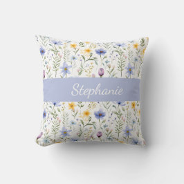 Elegant Blue Purple Watercolor Wildflower  Kissen