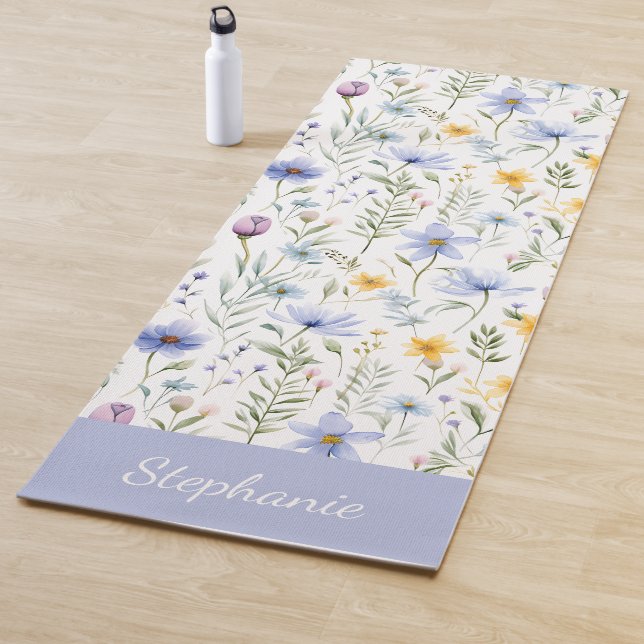 Elegant Blue Purple Wildflower Watercolor Name Yogamatte (Beispiel)