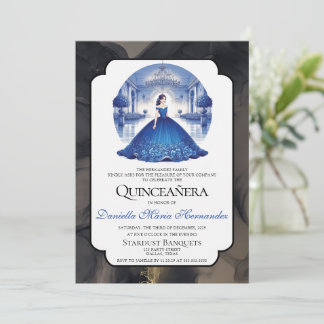 Elegant Blue Quinceañera Einladung
