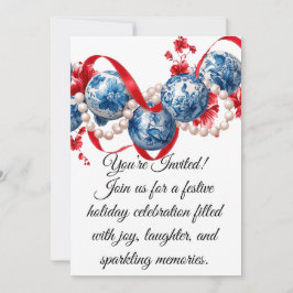 Elegant Blue & Red Holiday Invitation Invitation Einladung