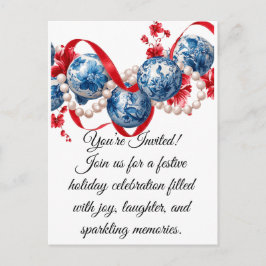 Elegant Blue & Red Holiday Invitation Invitation Postkarte