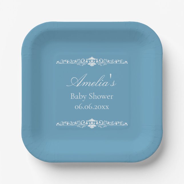 Elegant Blue Regency Style Baby Shower  Pappteller (Vorderseite)