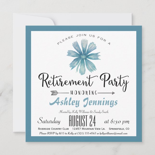 Elégant Blue Retraite Party Invitation (Devant)